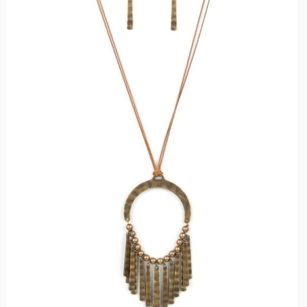 Elegant Gold-Toned Necklace and Earring Set You Wouldn't FLARE Brass Fashion
